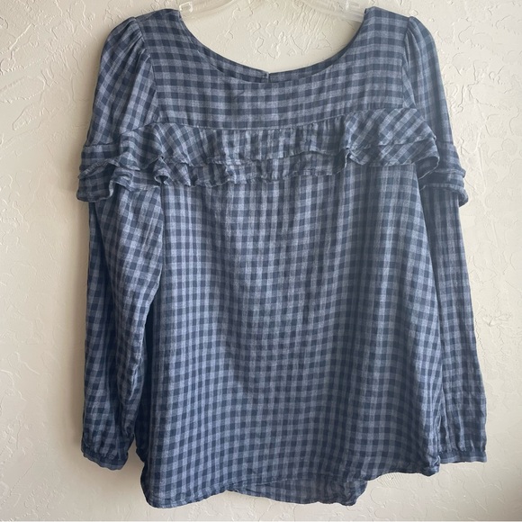 Loft Women’s Black Gingham Brushed Cotton Ruffle Blouse Top Large - Picture 2 of 10